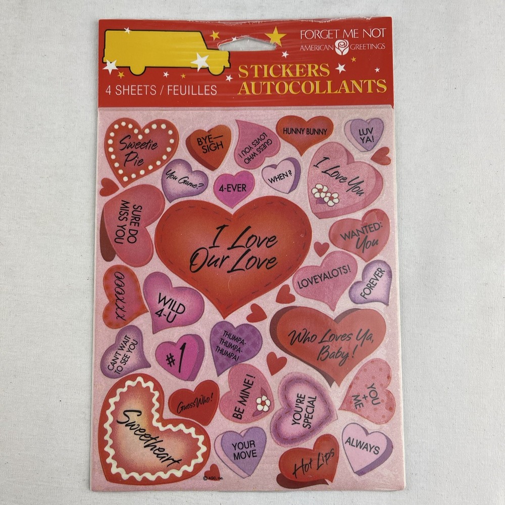 VINTAGE American Greetings Forget Me Not Heart Valentines Day Stickers 4 Sheets