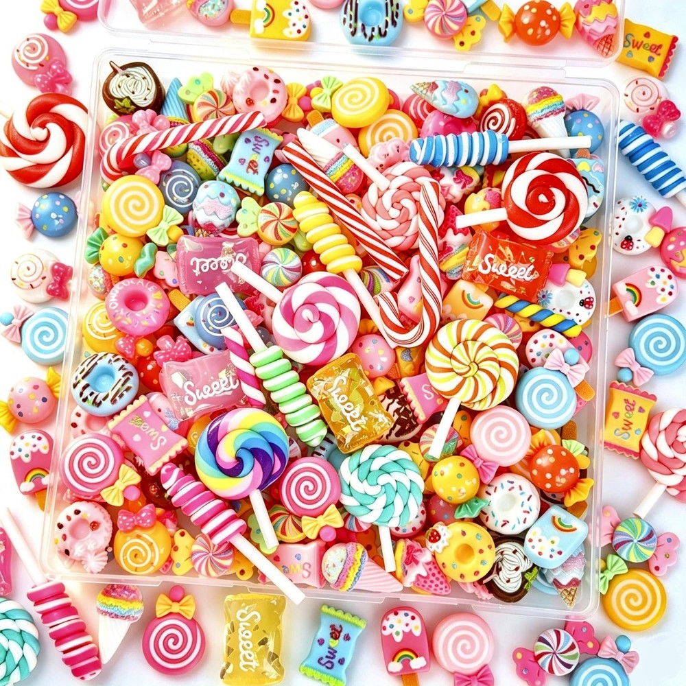 120Pcs Mixed Colors Cute Candy Slime Charms, 0.6–1.2 inches,