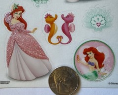 GLITTERED PRINCESS ARIEL Mylar Stickers(18pc)Disney•Little Mermaid•Card Making•