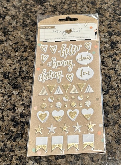 Crate Paper Maggie Holmes CONFETTI Puffy Stickers 44 Pieces White Gold Foil
