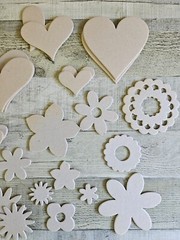 Lot of over 100 Kraft Chipboard Pieces Shapes – Heart Flower Star Snowflake