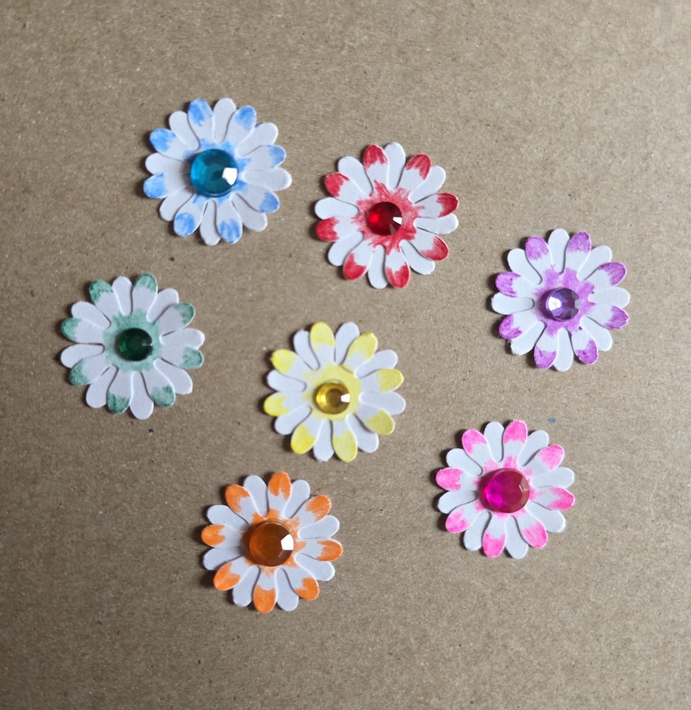 14 Assorted Colorful flowers With Rhinestones Cardstock Die Cuts Scrapbook