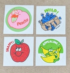 Vtg Matte Trend Peach Blueberry Apple Banana Scratch & Sniff Stickers Set of 4