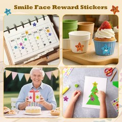 1000Pcs Smiley Face Star Stickers – 1 Inch Self-Adhesive Glitter Foil Sticker…