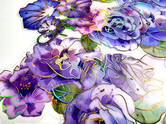Purple Floral Stickers Gold Foil Clear Acetate Junk Journal Scrapbook 16pc