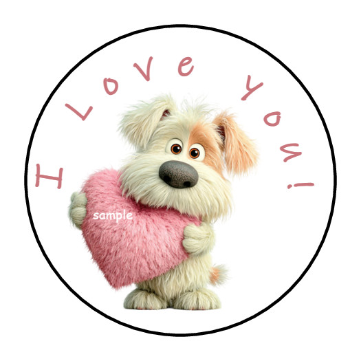 30 I Love You Envelope Seals Labels Stickers 1.5″ Round Puppy Valentines Heart