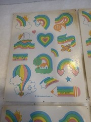 Vintage (4) Sheets Hallmark Sticker Lot 80s Rainbows Balloons Pencils Pastels
