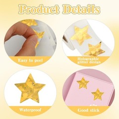 Star Stickers, 500 PCS Holographic Gold Star Stickers, 1 Inch Self Adhesive Meta