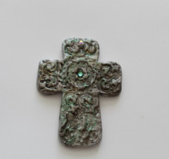 Cross – Handmade Ceramic Cross with Green Rhinestone in the Middle #1