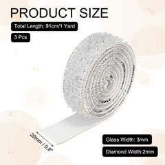 3 Pcs 3 Yard Pearl Rhinestone Ribbons, 2cm Pearls Rhinestone Tape White