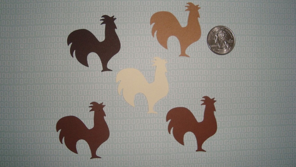 30 ROOSTER CHICKEN CONFETTI DIE CUTS PUNCHES 5 SHADES OF BROWN