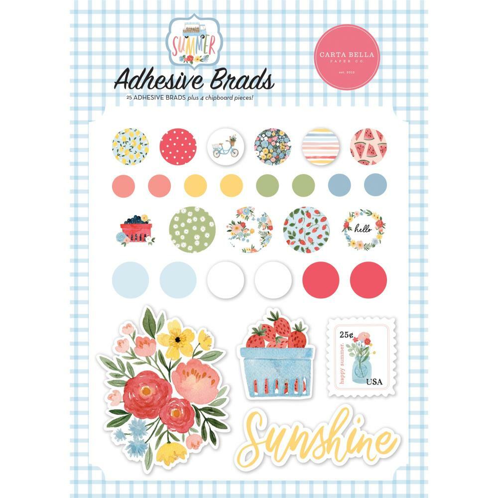 Crafts Decorative Adhesive Brads Summer Fruit Flowers Gems Sunshine Stripes Dots
