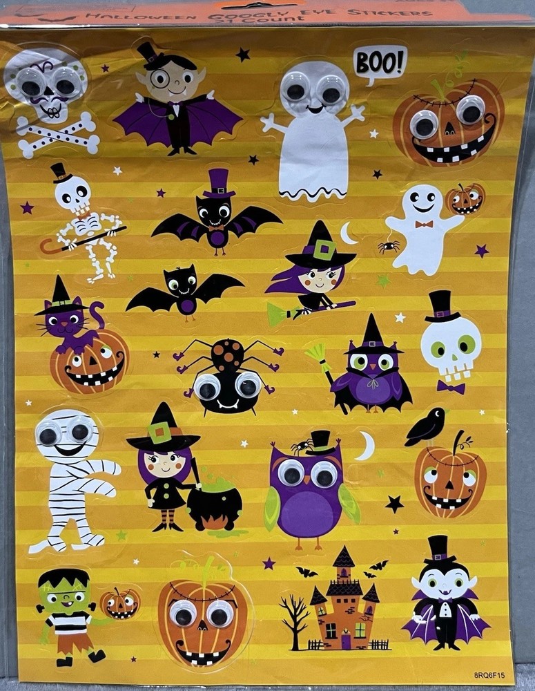 Rare Vintage Stickers Collectible Halloween Glitter Monsters Witch Vampire Bat