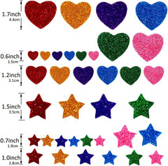260 Pieces Colorful Glitter Foam Stickers Self Adhesive Stars Mini Heart Shapes