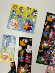 Vintage Lisa Frank Halloween Unicorn Skeletons Pumpkins Kittens Stickers Lot