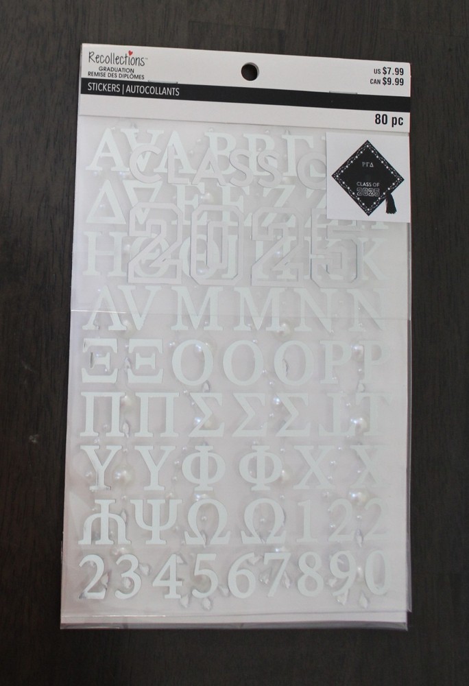 New Recollections Scrapbooking Stickers Greek Letters pearl rhinestone Graduatio