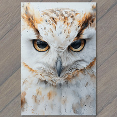 STICKER Owl Intense Stare White Orange Feathers Wild Eyes Woodland Majesty