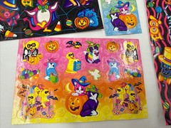 Vintage Lisa Frank Halloween Unicorn Skeletons Pumpkins Kittens Stickers Lot