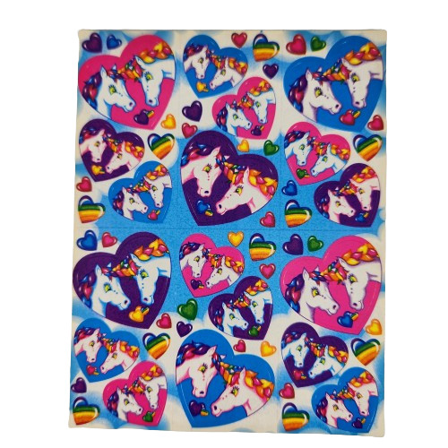 Vintage Lisa Frank Sticker Sheet Unicorns in Hearts S168 1990s 4.5×6″