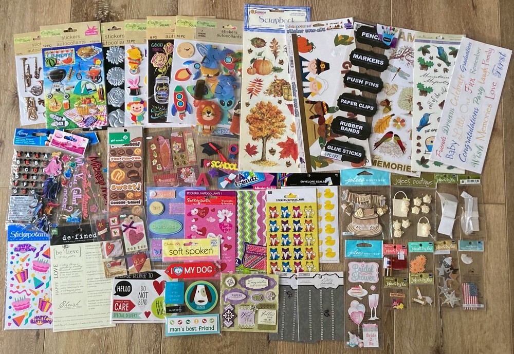 Lot of 44 New Packs Stickers 7 Crafter’s Square 11 Jolee’s 4 Disney 22 Misc.