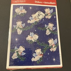 Vintage Heartline Hallmark Cards Angel White Teddy Bears 4 sticker sheets NIP