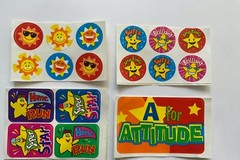 Vintage 90s Stickers happy smiley sun face super star A+ school student reward