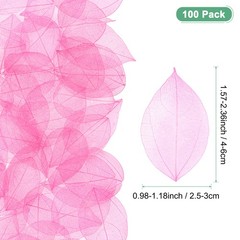 100-Pack Skeleton Leaves, Natural Rubber Tree Leaves Vein[4-6cm, Light Pink]