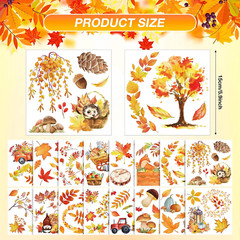 16 Sheets Fall Thanksgiving Rub on Transfers for Crafts and Furniture Maple Leaf