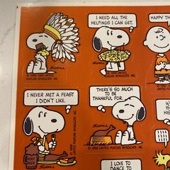 Vintage Peanuts Stickers Hallmark Snoopy Thanksgiving ONE Sheet HTF