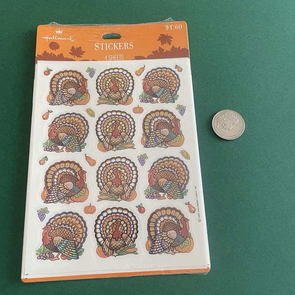 Vintage Hallmark Sticker Pack Thanksgiving Turkeys Fall Harvest