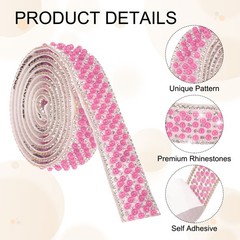 3 Pcs 3 Yard Pearl Rhinestone Ribbons, 2cm Pearls Rhinestone Tape Pink