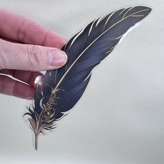 Large Black Feather Stickers Gold Foil Junk Journal Collage Scrapbooking