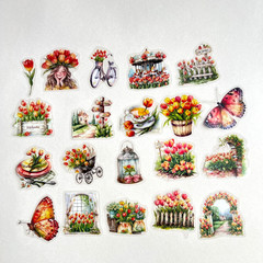 Happy Spring Tulip Stickers Easter Junk Journal Collage Scrapbooking