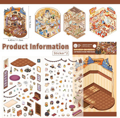 Girls 3D Miniature Scene Stickers, 4 Sets World Travel DIY House Stickers for Mu