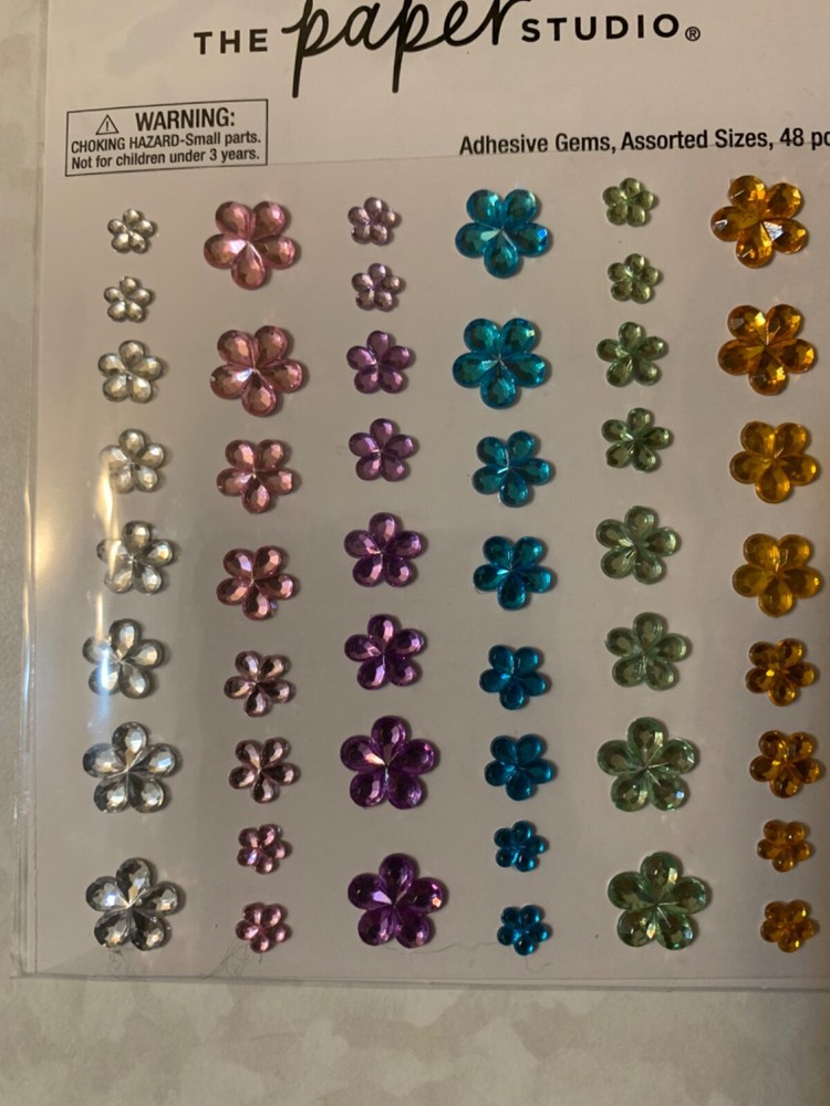 THE PAPER STUDIO 3D ADHESIVE GEMSTONE MULTI-COLOR MULTI-SIZES FLOWERS 48PCS