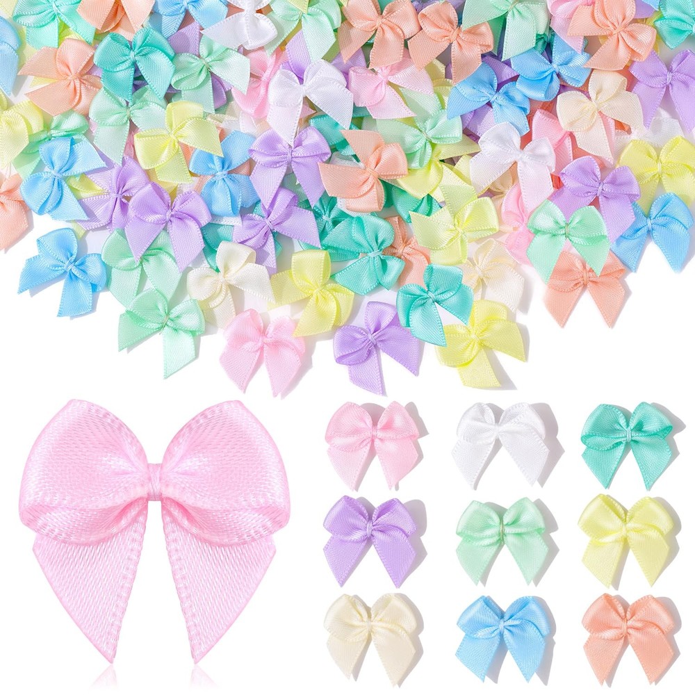 220PCS Tinkrstuff Macaroon Mini Bows for Crafts, 1″ Fabric Small Bows for Decora