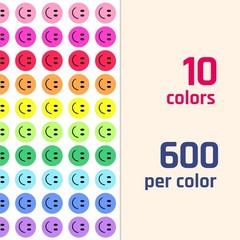 6000 Pieces, 1/2 inch – Smiling Happy Smile Stickers for Reward – 10 Colors