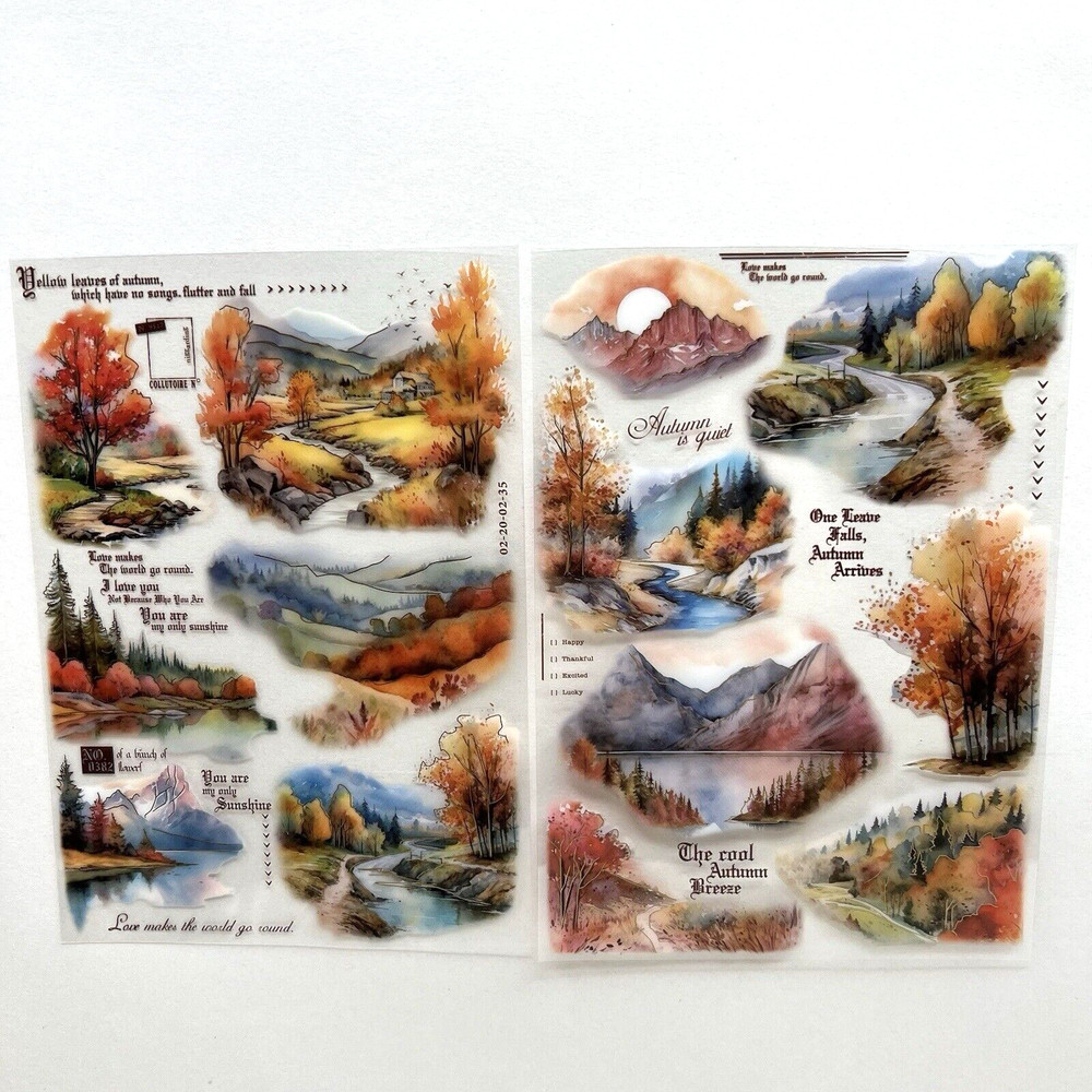 2 Sheets Fall Landscape Stickers Gold Foil Accents *See Description*