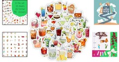 Waterproof Vinyl Cocktail Stickers for Bottles & Laptops, 5.8×4.13 in
