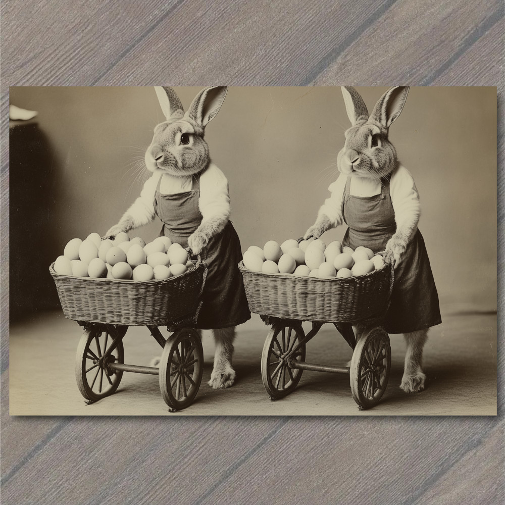 STICKER Easter Bunnies Basket Eggs Old-Fashioned Farmhouse Rustic Rabbit