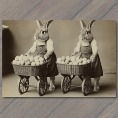 STICKER Easter Bunnies Basket Eggs Old-Fashioned Farmhouse Rustic Rabbit