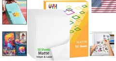 Matte White Vinyl Sticker Paper 8.5″x11″ – 50 Sheets, Waterproof for Crafting