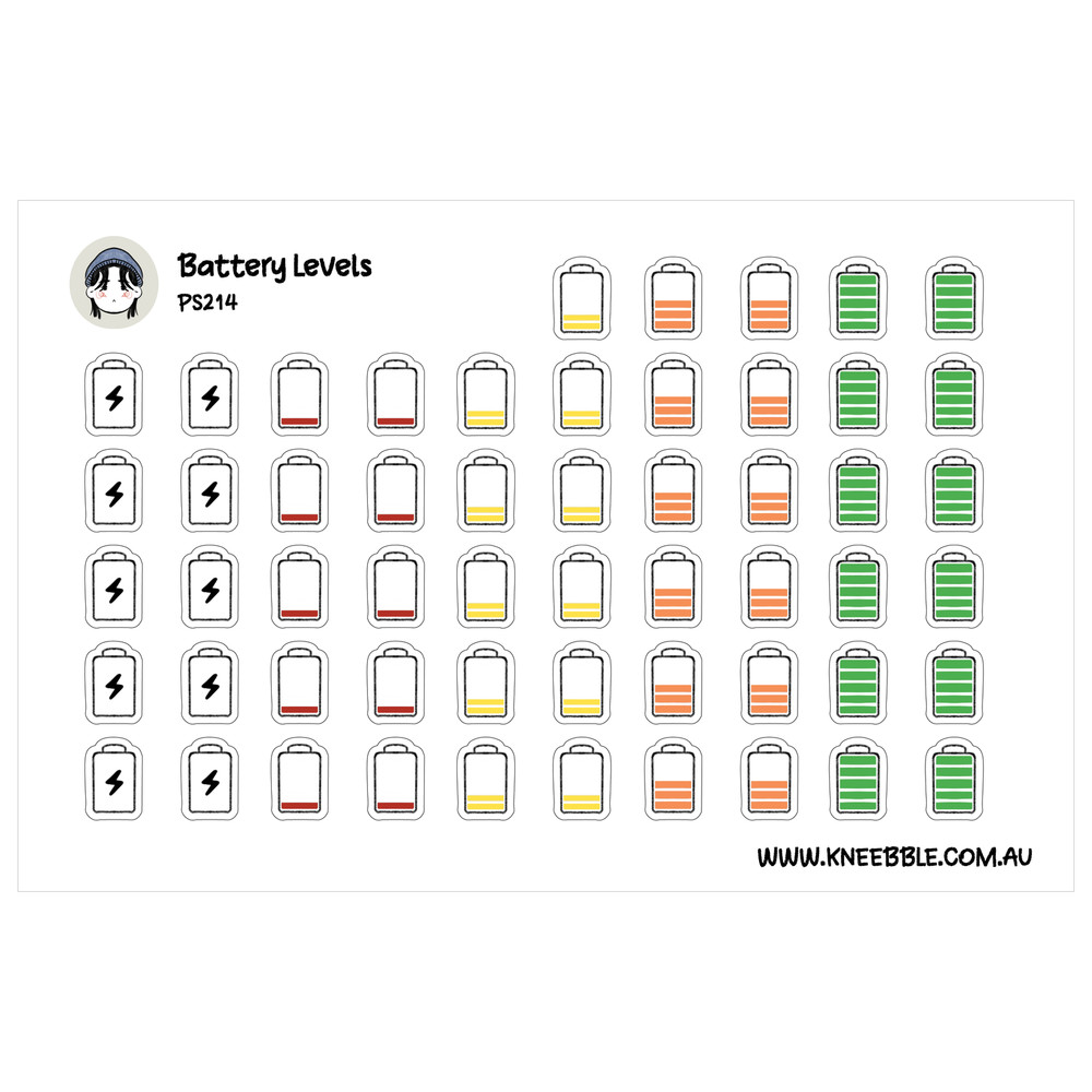 Energy Level Battery Stickers – Planner Icons for Productivity and Mood Status