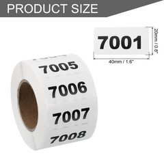 Consecutive Numbered Stickers 7001-8000 for Inventory, 1 Roll 1.6×0.8″