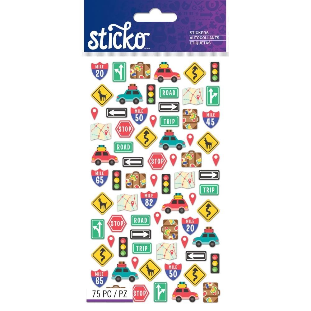Crafts Stickers Sticko Mini Road Trip Signs Icons Cars Lights Stop Curve Luggage