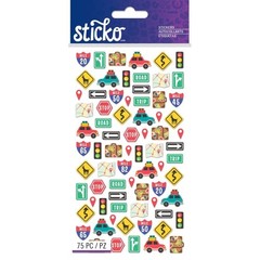 Crafts Stickers Sticko Mini Road Trip Signs Icons Cars Lights Stop Curve Luggage