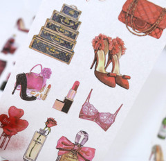 6 Sheets Fashion Accessories Handbags High Heels Perfume Japanese Washi Stickers
