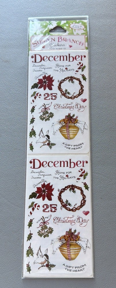 Susan Branch December Christmas Colorbok Stickers 2 Sheets Sealed Pack VTG Rare