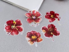 Red flower PET Stickers Pack | flower gold foil watercolor themed PET Sticker