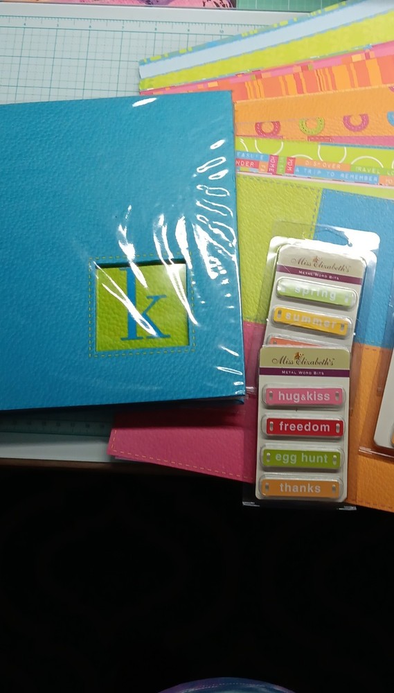 Scrapbooking Lot- 8.5 x 8.5 Scrapbook with paper and Embellishments